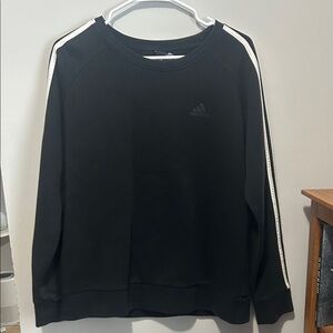 Adidas Men's Black Crewneck Sweater with White Stripes